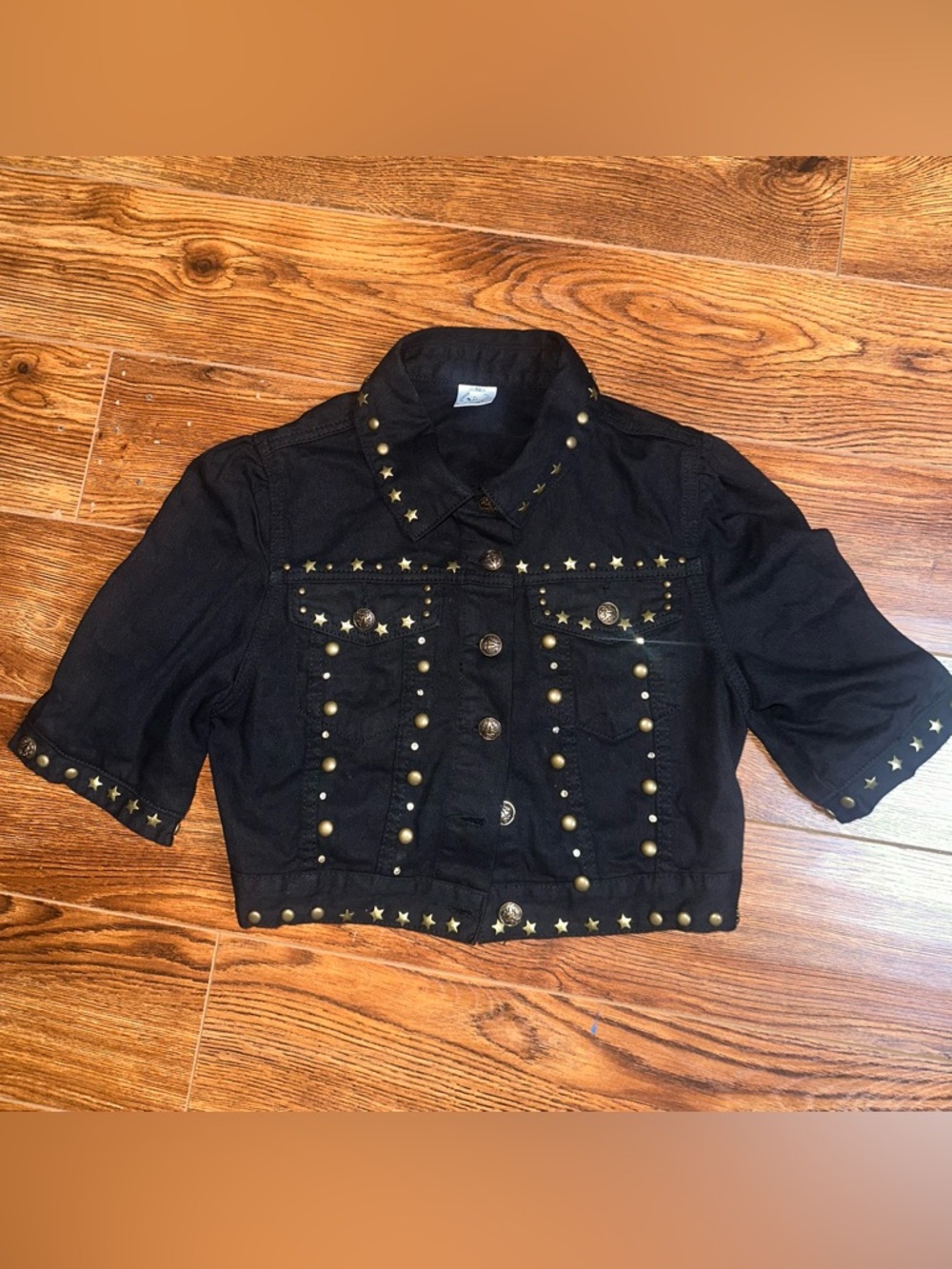 New Studded Black Cropped Denim Jacket Sz.S